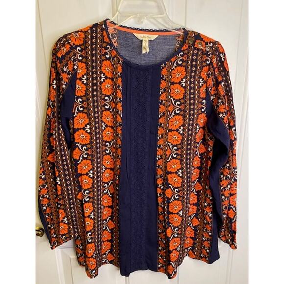 Matilda Jane FLORET Women's Top Floral Woven Lace Trim Tunic Orange Navy Size S - Picture 7 of 7